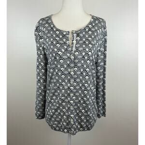 Talbots Womens Geometric Print Button Front Cardigan Navy and White Sz M Classic
